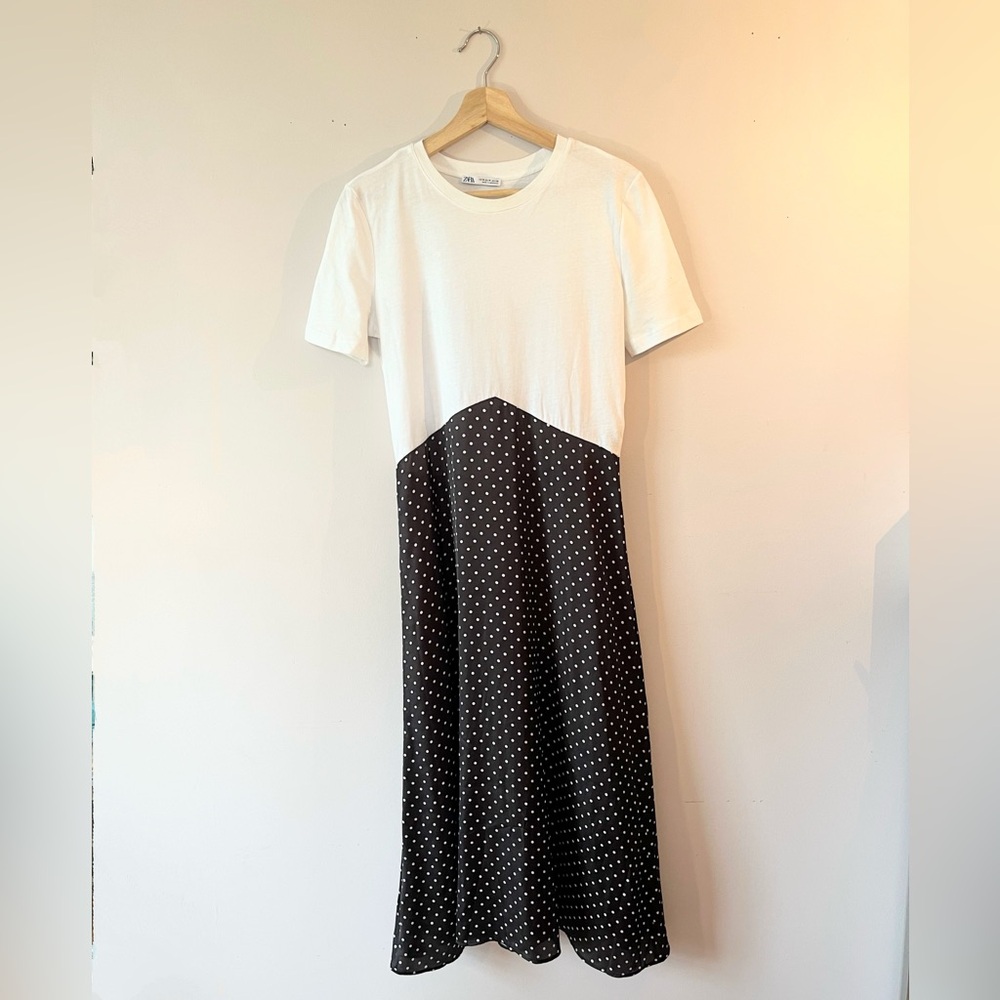 Zara Cotton+Satin Polkadot Dress